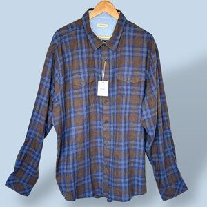 NEW Men's Cotton Flannel Shirt Blue/Gray Plaid Hiking Camping‎  Size XXXL